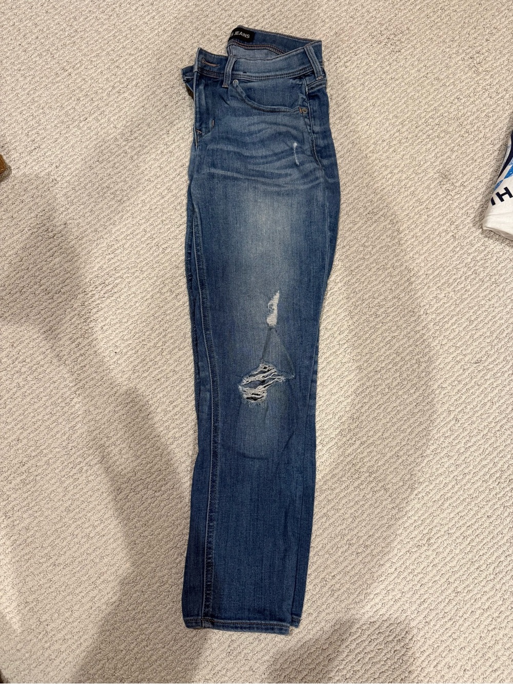 Express Distressed Dark Blue Ankle Jeans